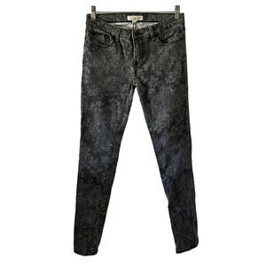 2.1 Denim Black Gray Floral Print Skinny Jeans  Size 27 Y2K